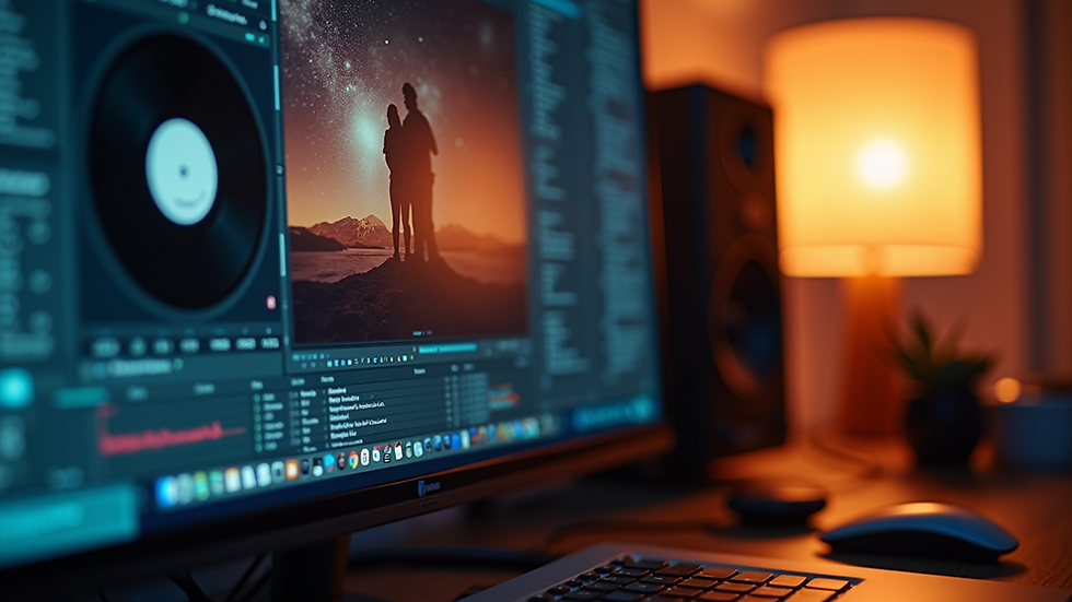 Close-up view of album cover art design on a computer screen