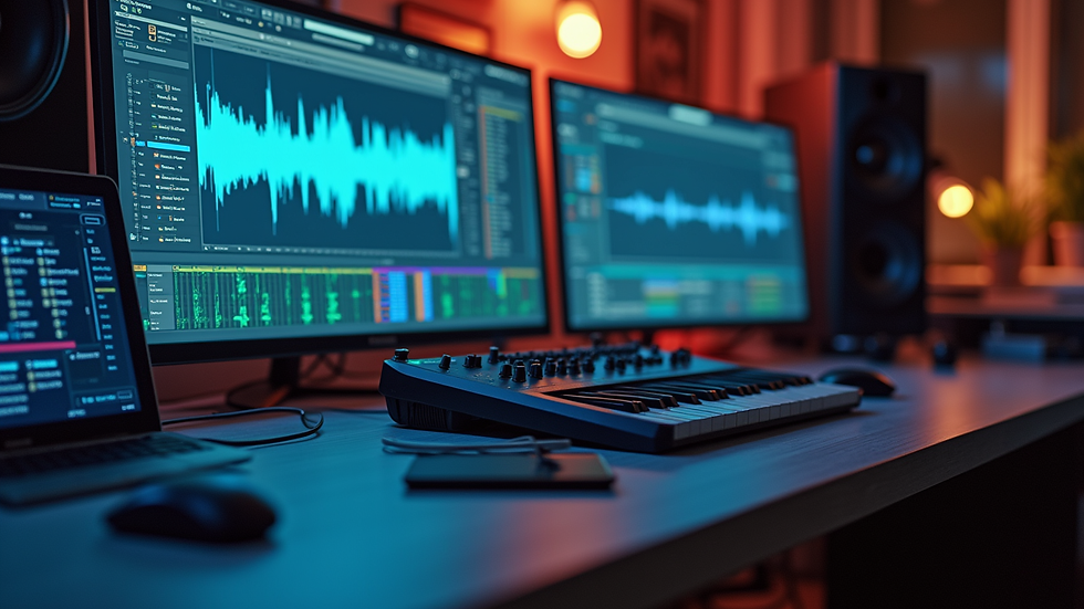 Close-up view of a digital audio workstation screen showing music editing software