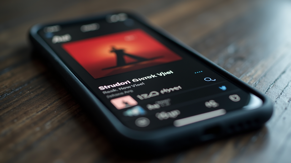 Close-up view of a smartphone showing a music streaming app with a new release